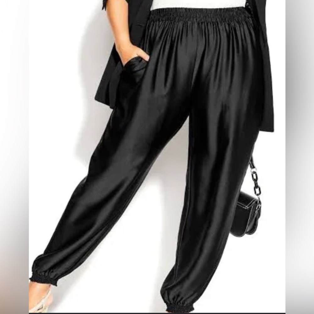 Vintage Black Satin MC Hammer Harem Pants Drawstring L Y2K